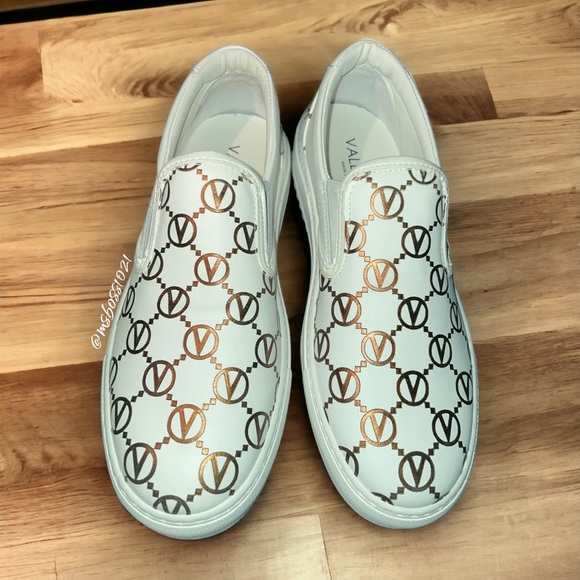 Valentino White/Gold Monogram Slip On Sneakers Sz 9 BRAND NEW